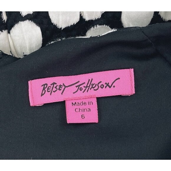 Betsey Johnson Sz 6 Black Ivory Knit Polka Dot Fit and Flare Dress Pinup Retro s - Picture 6 of 7